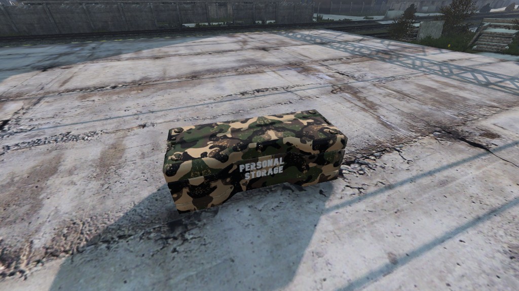 Personal Crate — camouflage crate with Personal Storage label